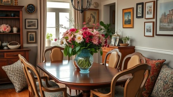 Cozy modern kitchen and dining room with elegant design and decor.