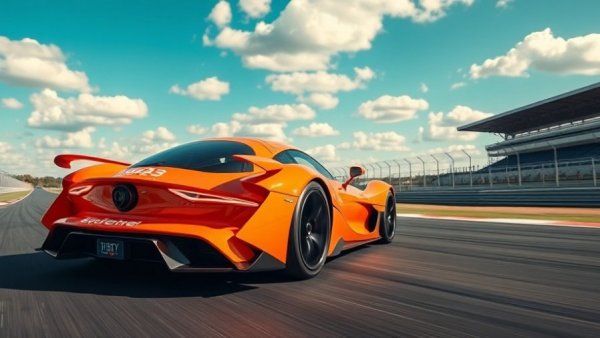 Sleek orange sports car on track highlighting GM US sales gain 2025.