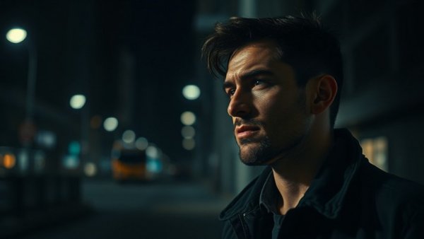 Man reflecting on success gap and financial freedom in dim lighting.