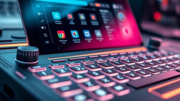 Futuristic keyboard at CES 2026 with smart display features.