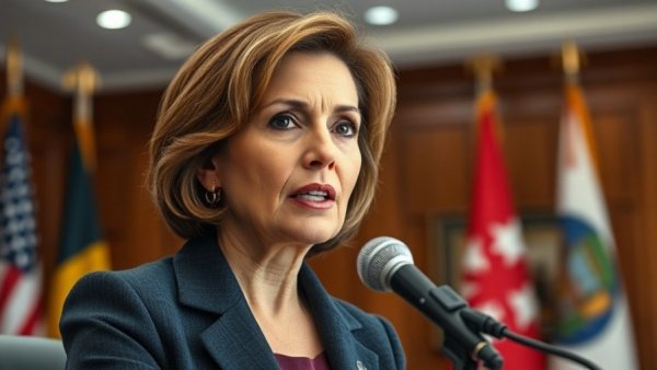 Female politician discussing threat of Russia in Moldova, office setting.