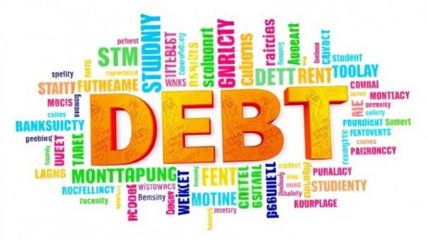 Colorful word cloud about the collapse of Jan Forster Estates focusing on debt.
