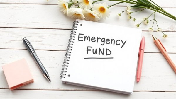 Emergency fund saving strategies UK setup on white table.