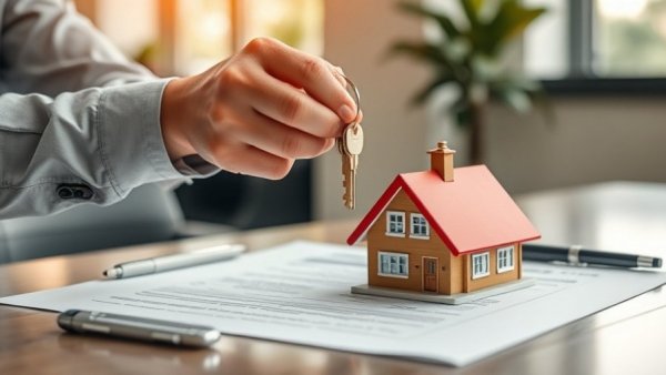 Close-up of exchanging house keys for fixed price property over contract.