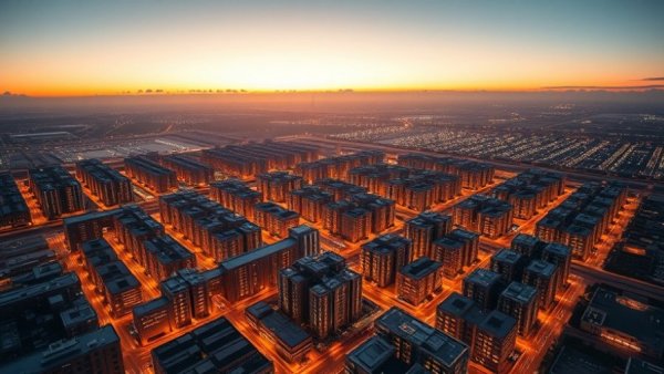 Aerial view of illuminated data center complex at dusk highlighting impact of data centers.