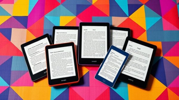Modern e-readers displaying content on a patterned background, best e-reader 2026.