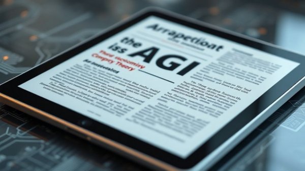Digital ebook on AGI conspiracy theory, tablet display