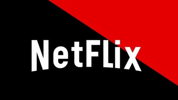 Netflix logo on red and black background, highlighting brand.