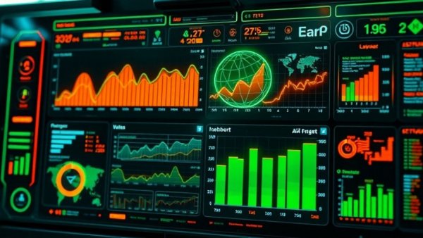 Futuristic digital dashboard showcasing AI in business applications.