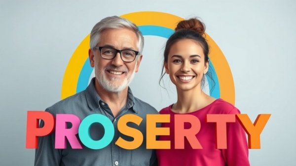 Promotional graphic for property show with smiling hosts and vibrant design