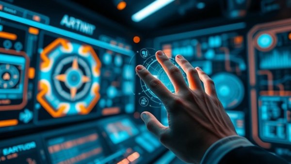 Futuristic digital interface with AI interaction in real estate technology.