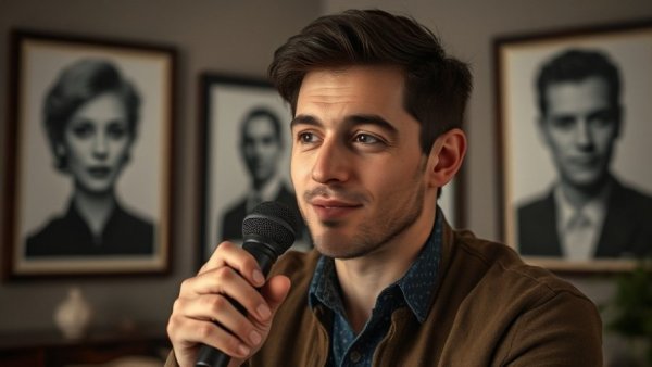 Confident person discussing civility and charity in a lively setting.