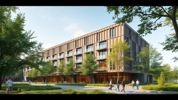 Newly developed Birmingham PBSA building with greenery.