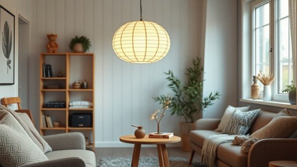 Cozy Scandi paper lampshade in a Nordic-style room.