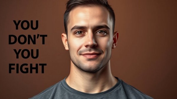 Confident man with motivational text on selective argumentation.