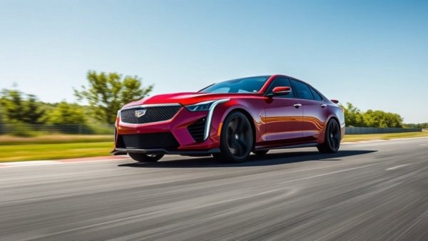 2026 Cadillac CT5-V Blackwing on racetrack under blue sky.