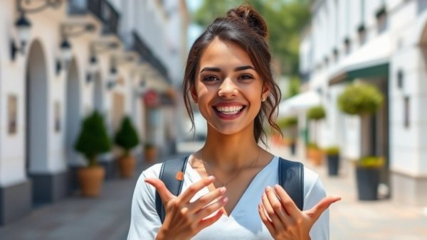 Confident woman explaining downsizing tips for first-time buyers.