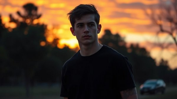 Young man contemplating business preparedness for disasters at sunset.