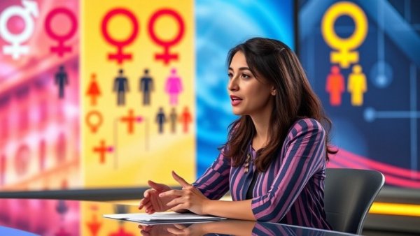 Young woman discussing Christian Values in Healthcare on a vibrant set.