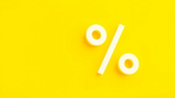 White percentage symbol and arrow on yellow background showing UK mortgage rate reductions.