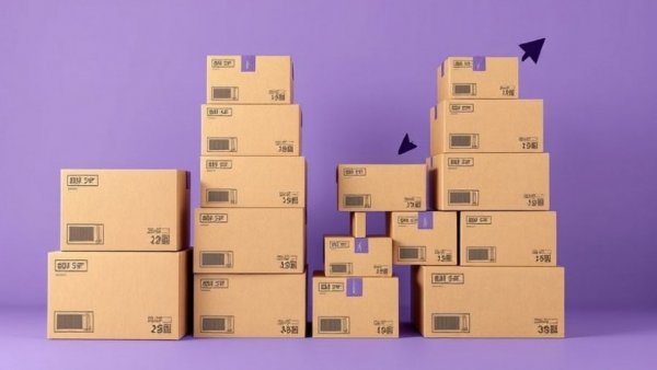 Amazon Prices Rise due to Tariffs depicted by stacked boxes and arrow.