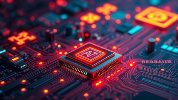 Futuristic AI technology and small business concept.