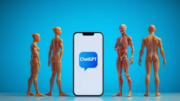 ChatGPT Health: anatomical figures and smartphone depiction.
