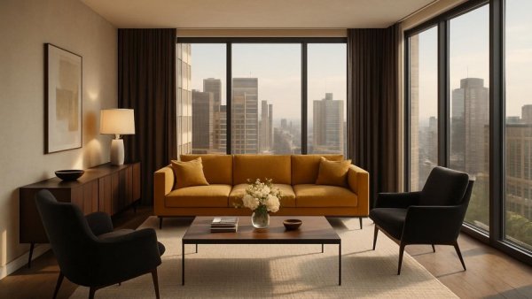 Sophisticated living room showcasing modern staging and design trends.