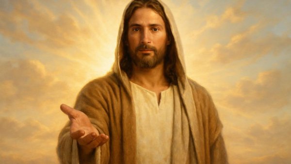 Hope of Jesus Christ offering in radiant sky.