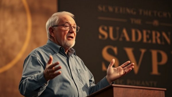 Acting on Faith: speaker delivering a passionate stage speech.