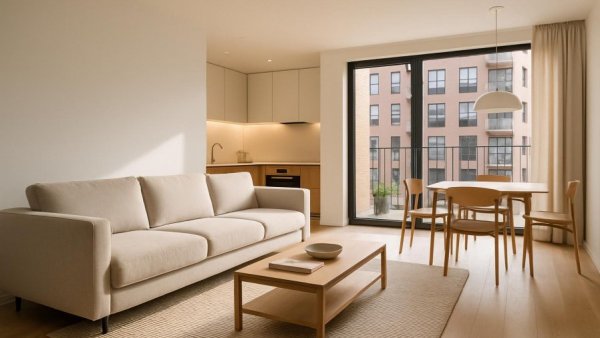 Contemporary minimalist living room highlighting thoughtful home design trends.