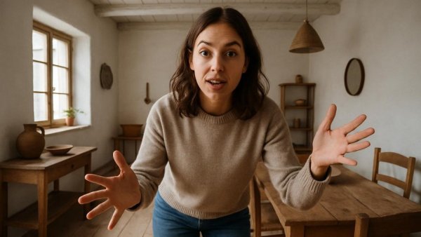 Minimalist farmhouse design featuring a young woman in a modern interior.