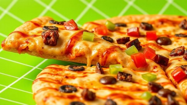 Taco Bell Mexican Pizza promotion with vibrant background.