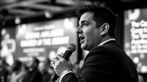 Passionate speaker at event discussing 'What Does God Save Us From?'