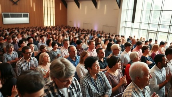 English-speaking Evangelical church in Spain congregation during service.