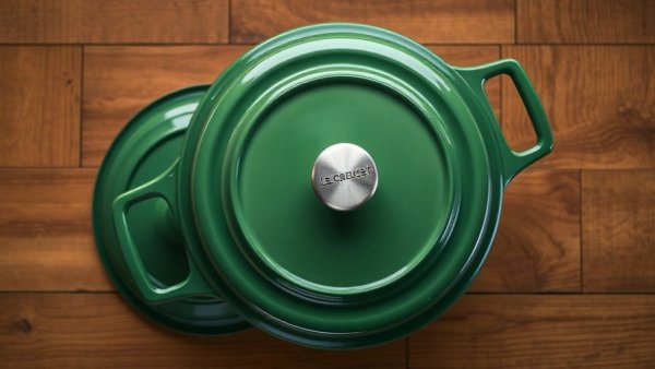 Green Le Creuset cast iron pan, must-have product for busy lifestyles.