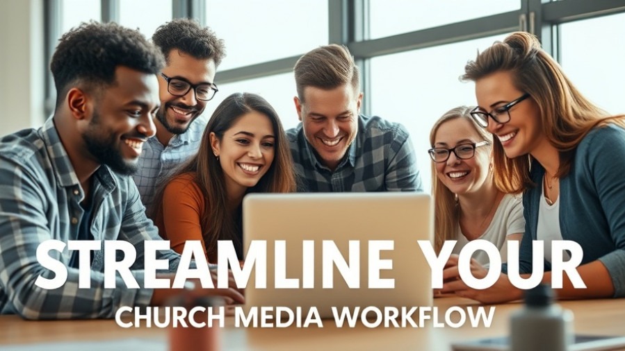 Joyful church media team collaborating on church communication strategies.