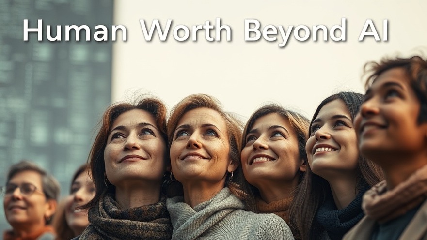 Diverse group of people embodying human worth beyond AI, hopeful expressions, soft lighting.