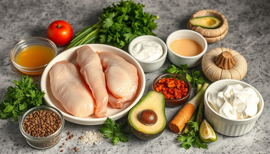 Assorted ingredients for keto soup neatly labeled on a countertop.