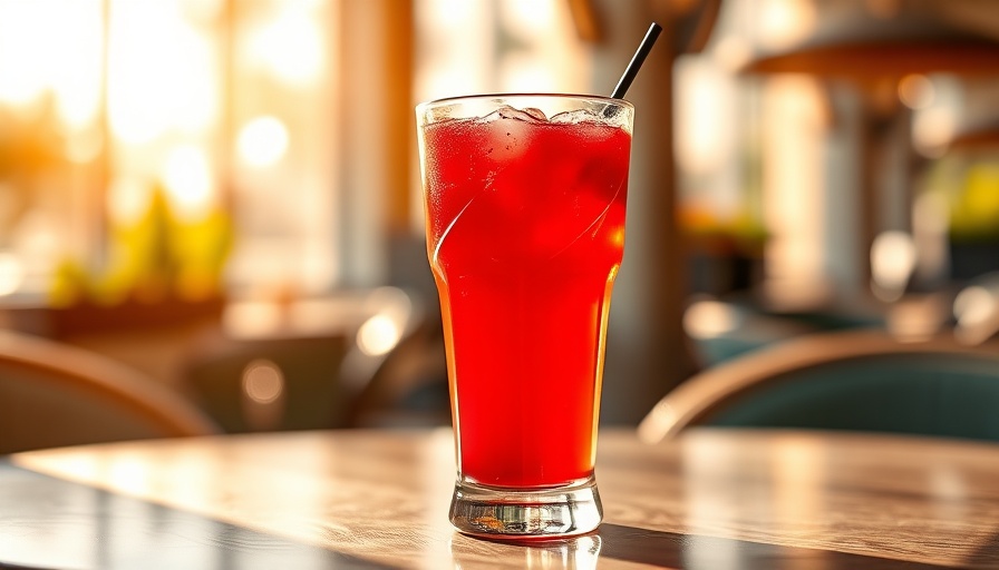 Vibrant red Sleepy Girl Mocktail on sunlit table with shadow.