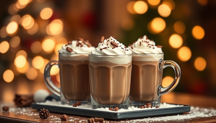 Four festive hot chocolates with toppings; hot chocolate flight.