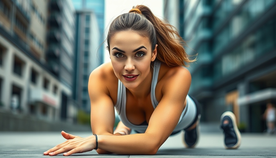 Athletic woman doing a side plank in urban setting.