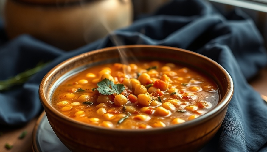 Chickpea Lentil Soup in a white bowl, with rich texture and warmth.