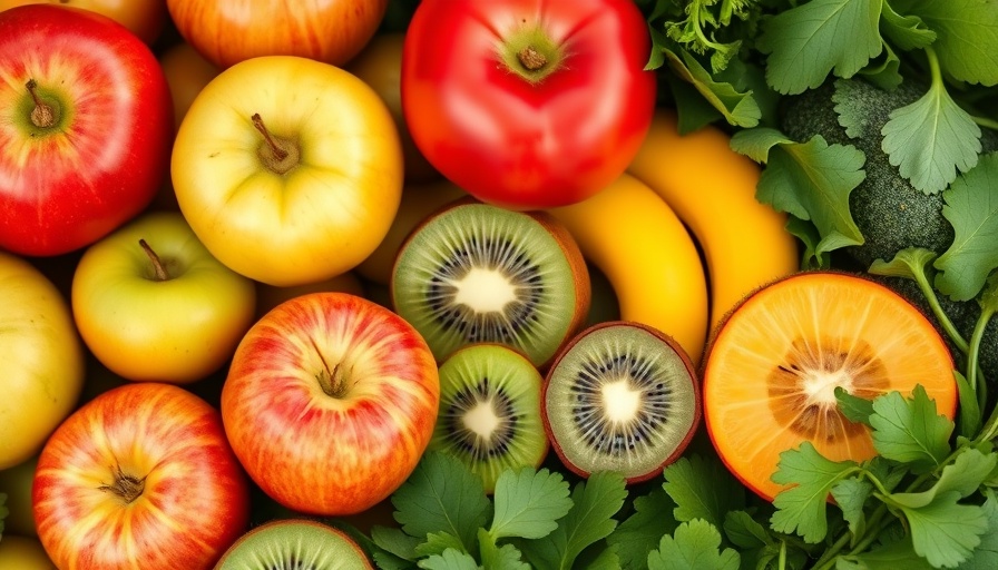 Fresh fruits and vegetables for smoothie creations in a vibrant display.