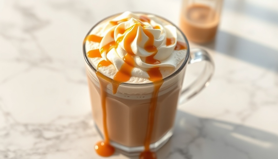 Salted caramel latte with whipped cream and caramel drizzle.