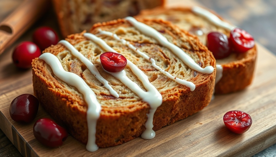 Gluten-free cinnamon bread with icing and cranberries.