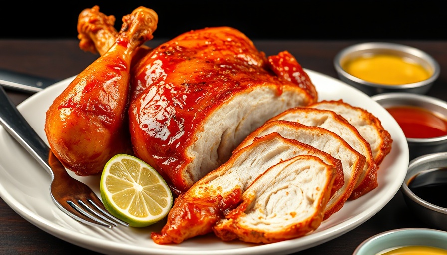 Chinese roast chicken with golden crispy finish on a plate.