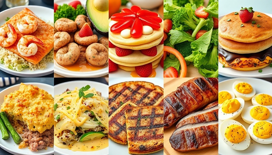 Colorful collage of 2024 top nutritional recipes, vibrant food dishes.