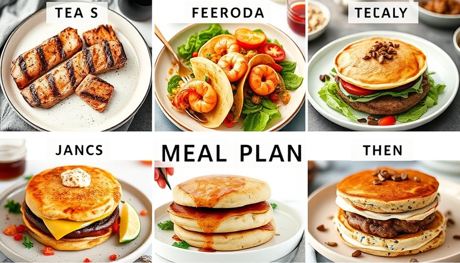 Weekly meal plan featuring diverse dishes including salmon, steak, and tacos.