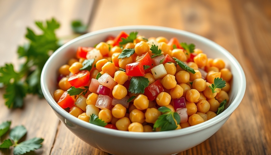 Colorful Mediterranean chickpea salad, a high-fiber lunch.